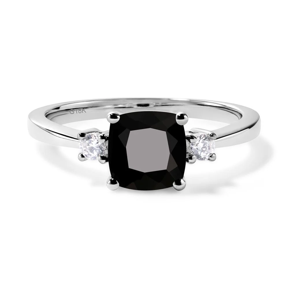 Cushion Cut Black Spinel Trilogy Ring - Image 7