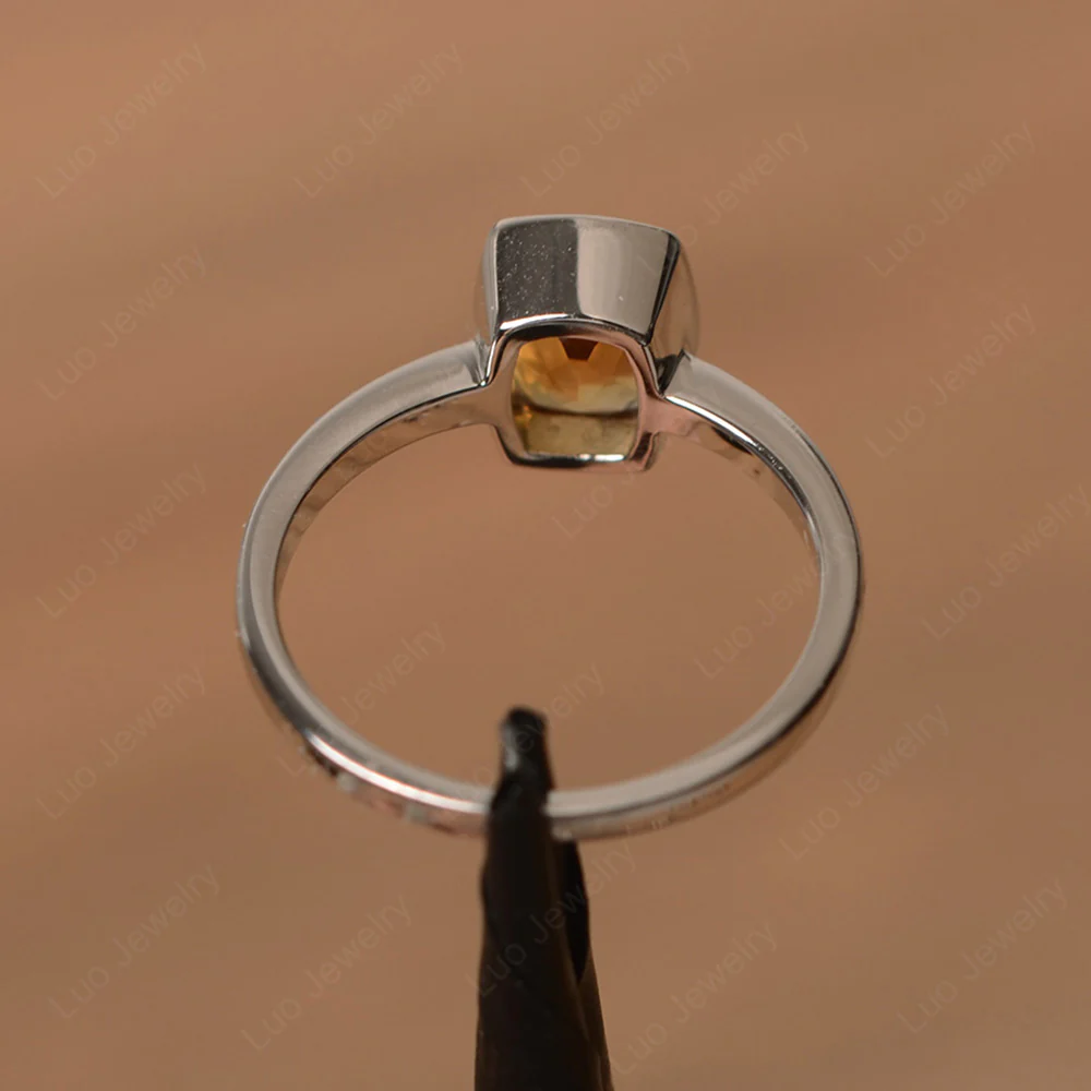 Cushion Cut Citrine Bezel Setting Ring - Image 2