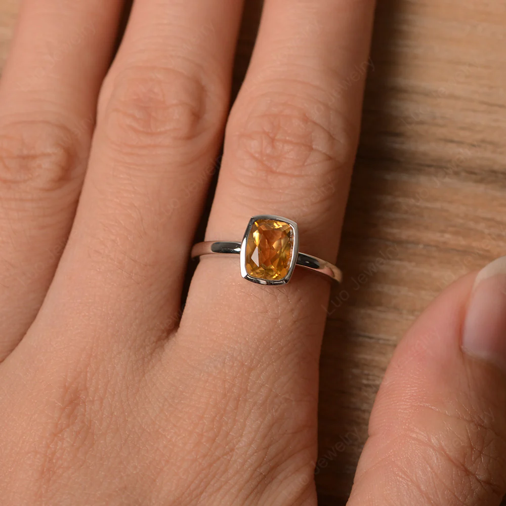 Cushion Cut Citrine Bezel Setting Ring - Image 4