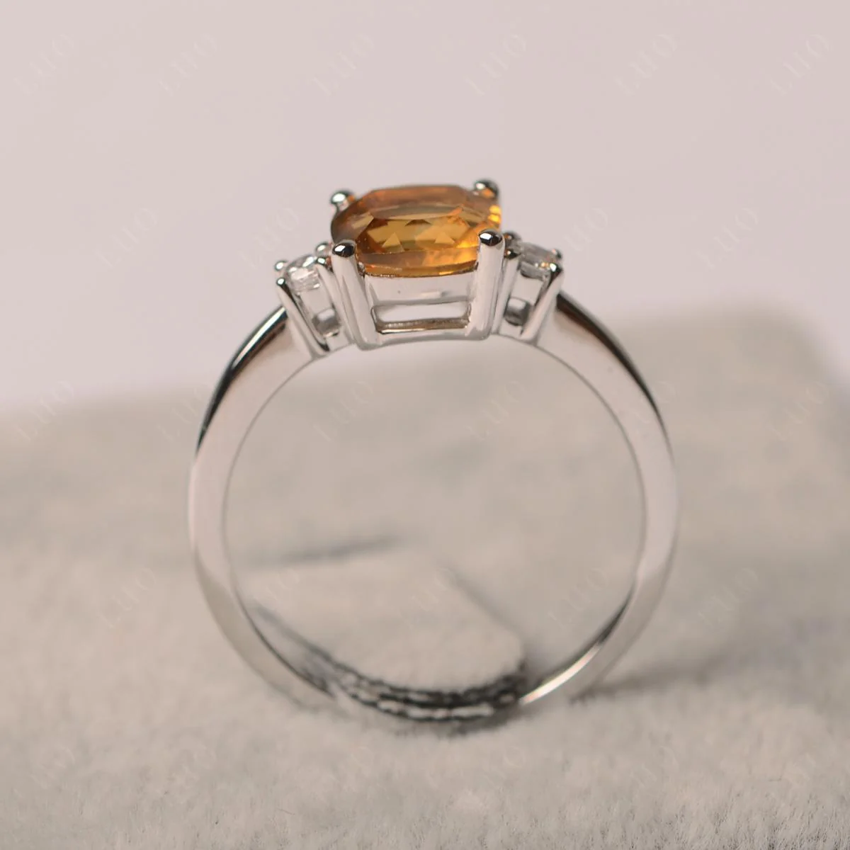 Cushion Cut Citrine Trilogy Ring - Image 11