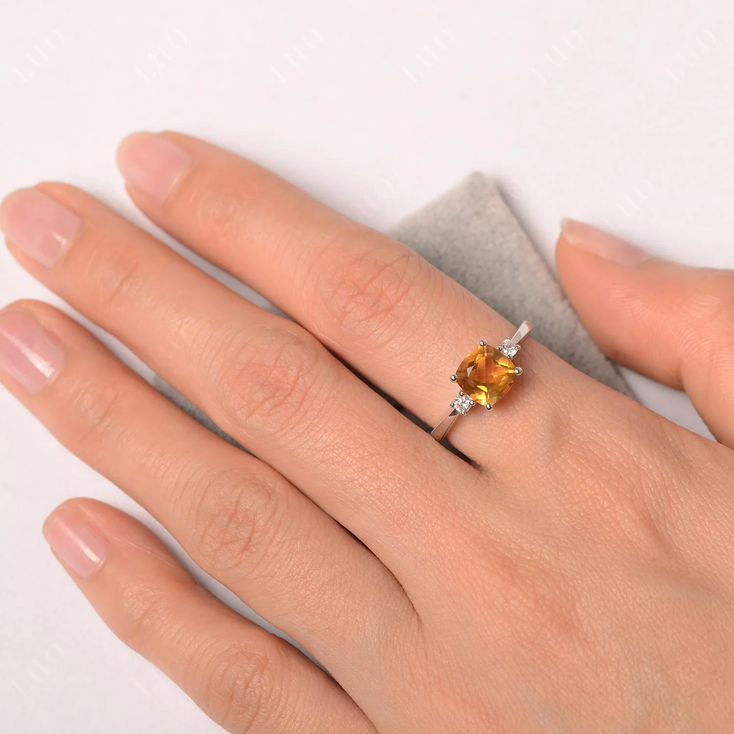 Cushion Cut Citrine Trilogy Ring - Image 12