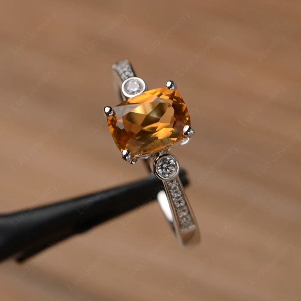 Cushion Cut Citrine Pave Ring - Image 2