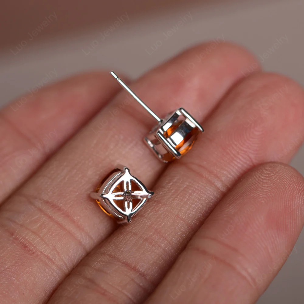 Cushion Cut Citrine Stud Earrings - Image 3