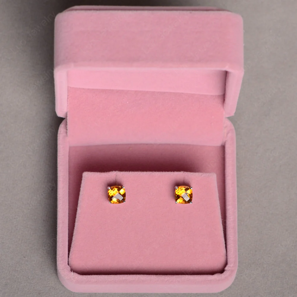 Cushion Cut Citrine Stud Earrings - Image 4