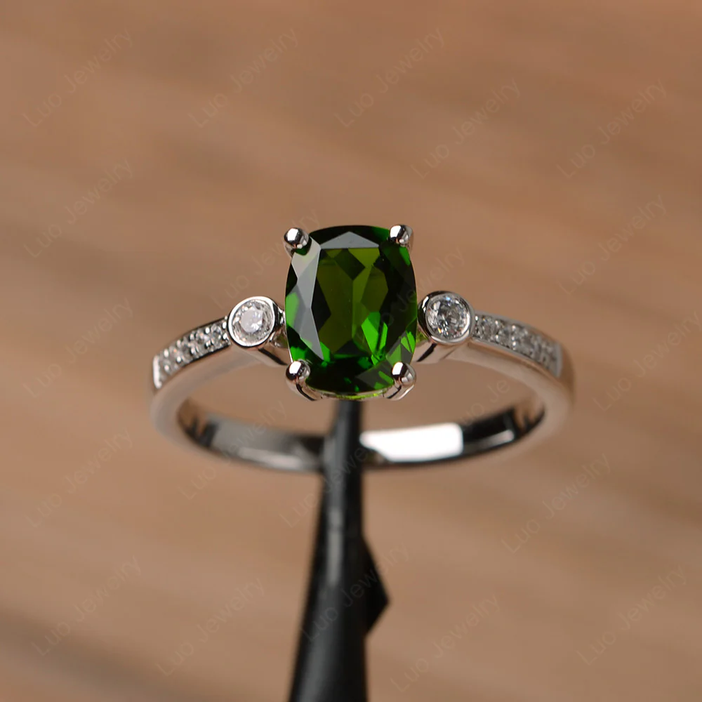 Cushion Cut Diopside Pave Ring