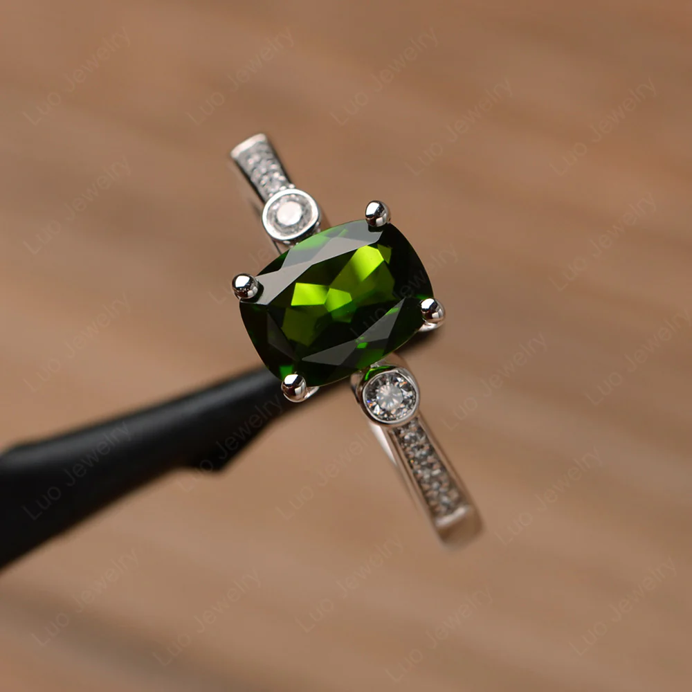 Cushion Cut Diopside Pave Ring - Image 2