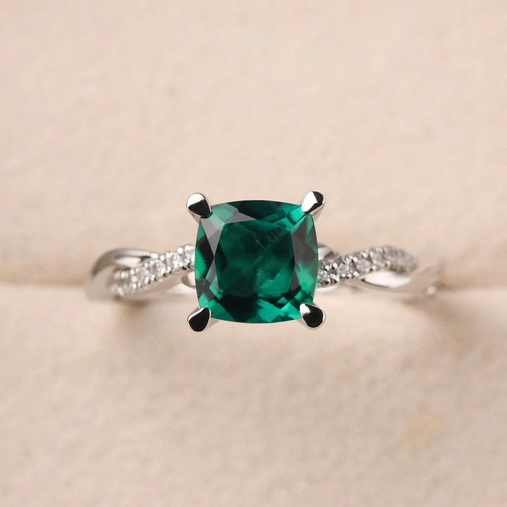 Cushion Emerald Twist Engagement Ring