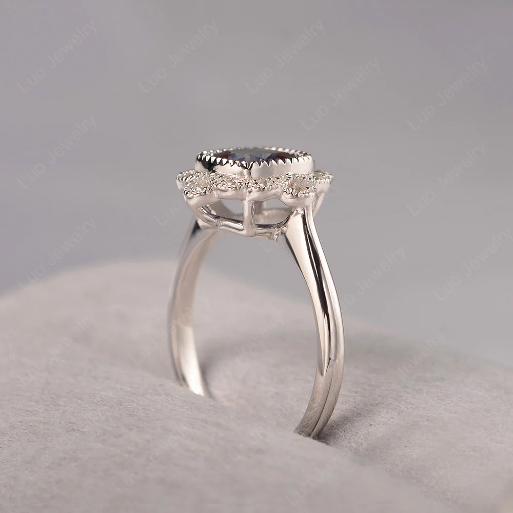 Cushion Cut Alexandrite Milgrain Ring - Image 4