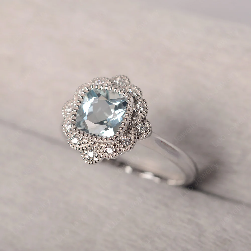 Aquamarine Milgrain Bezel Engagement Ring - Image 2