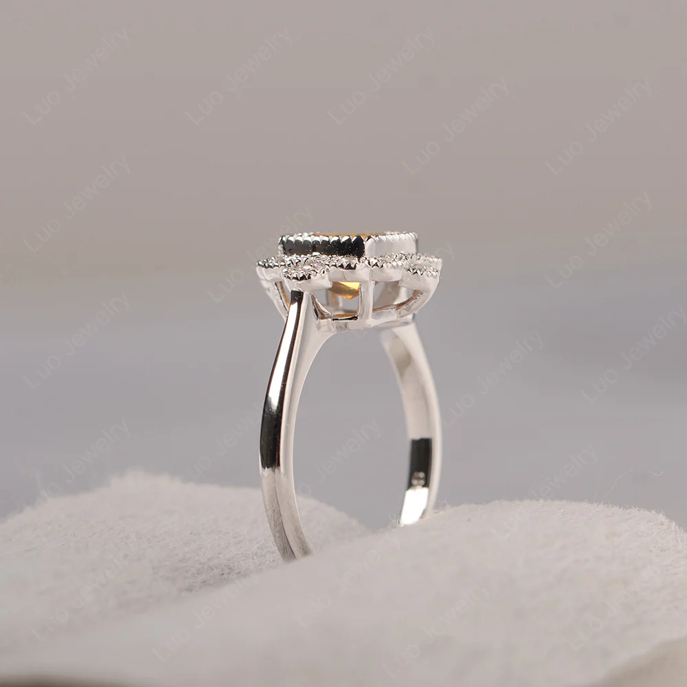 Cushion Cut Citrine Milgrain Ring - Image 4