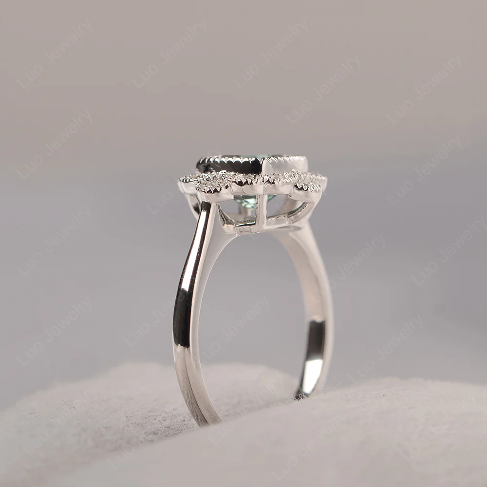 Green Sapphire Bezel Milgrain Engagement Ring - Image 4