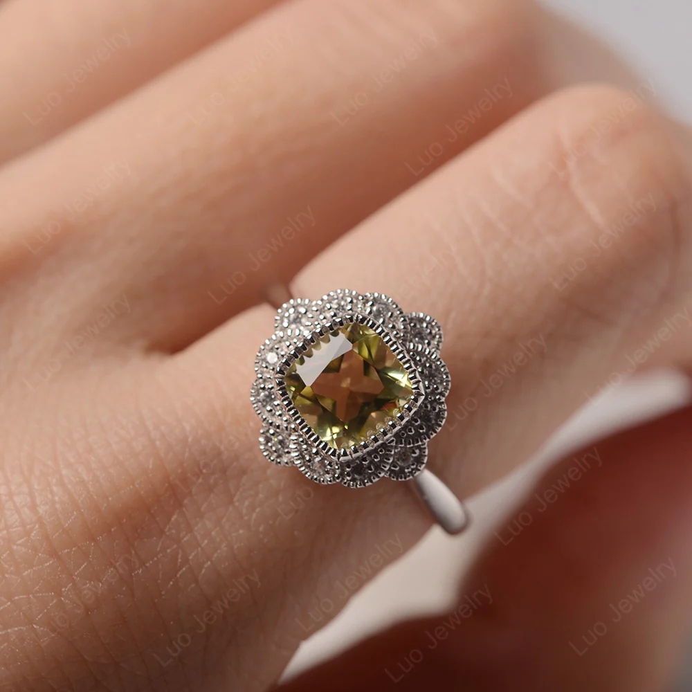 Cushion Cut Lemon Quartz Milgrain Ring - Image 5