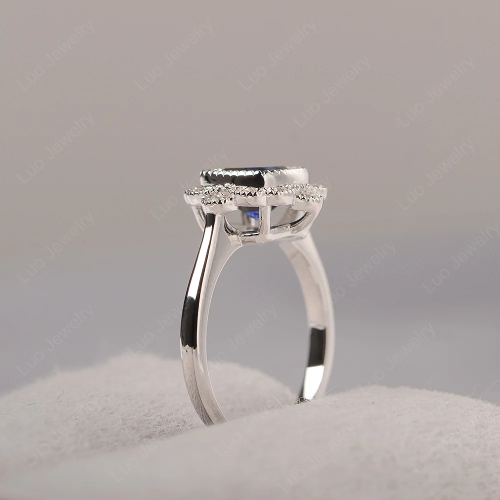 Cushion Cut Sapphire Milgrain Ring - Image 5