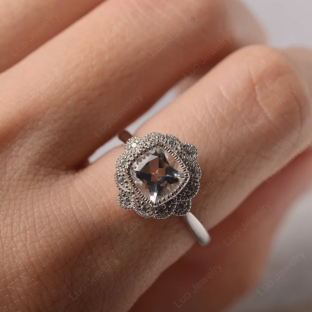 White Topaz Milgrain Bezel Engagement Ring - Image 5
