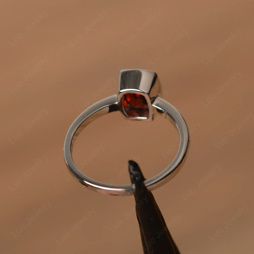 Cushion Cut Garnet Bezel Setting Ring - Image 3