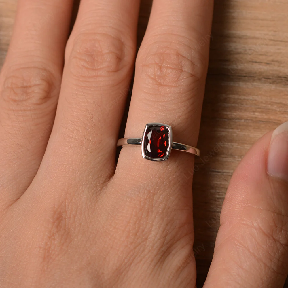 Cushion Cut Garnet Bezel Setting Ring - Image 4