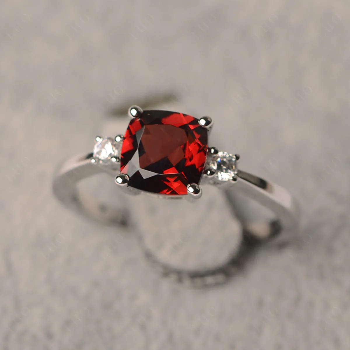 Cushion Cut Garnet Trilogy Ring - Image 10