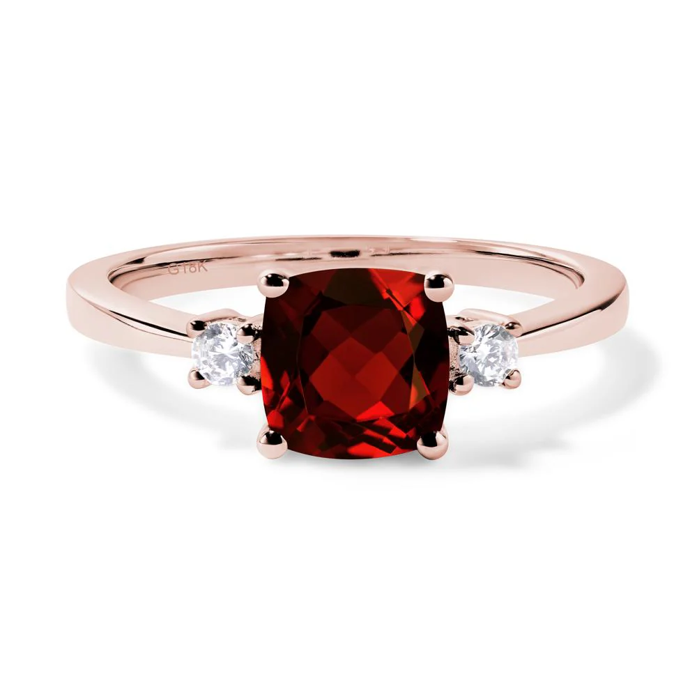 Cushion Cut Garnet Trilogy Ring - Image 9