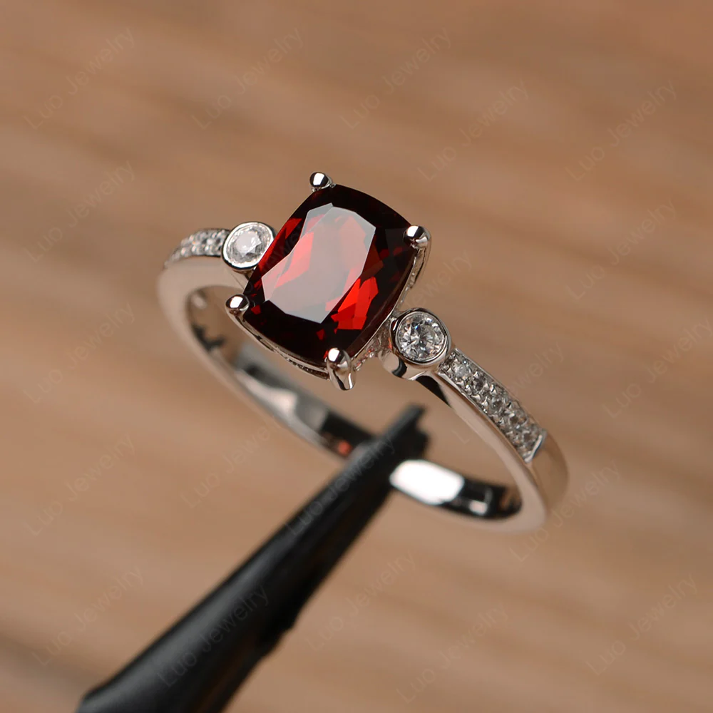 Cushion Cut Garnet Pave Ring