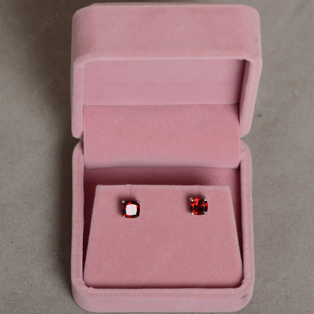 Cushion Cut Garnet Stud Earrings - Image 3