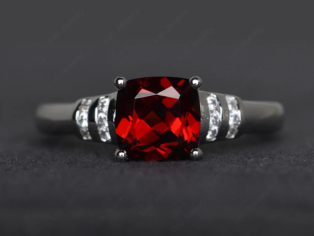Simple Cushion Garnet Ring
