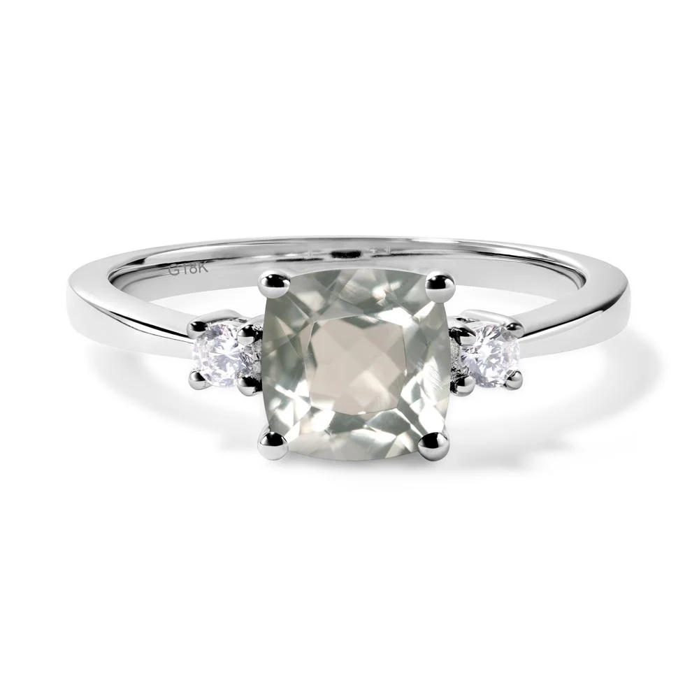 Cushion Cut Green Amethyst Trilogy Ring - Image 7