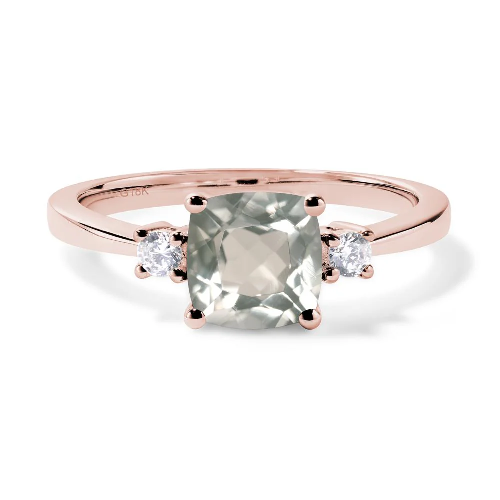 Cushion Cut Green Amethyst Trilogy Ring - Image 9