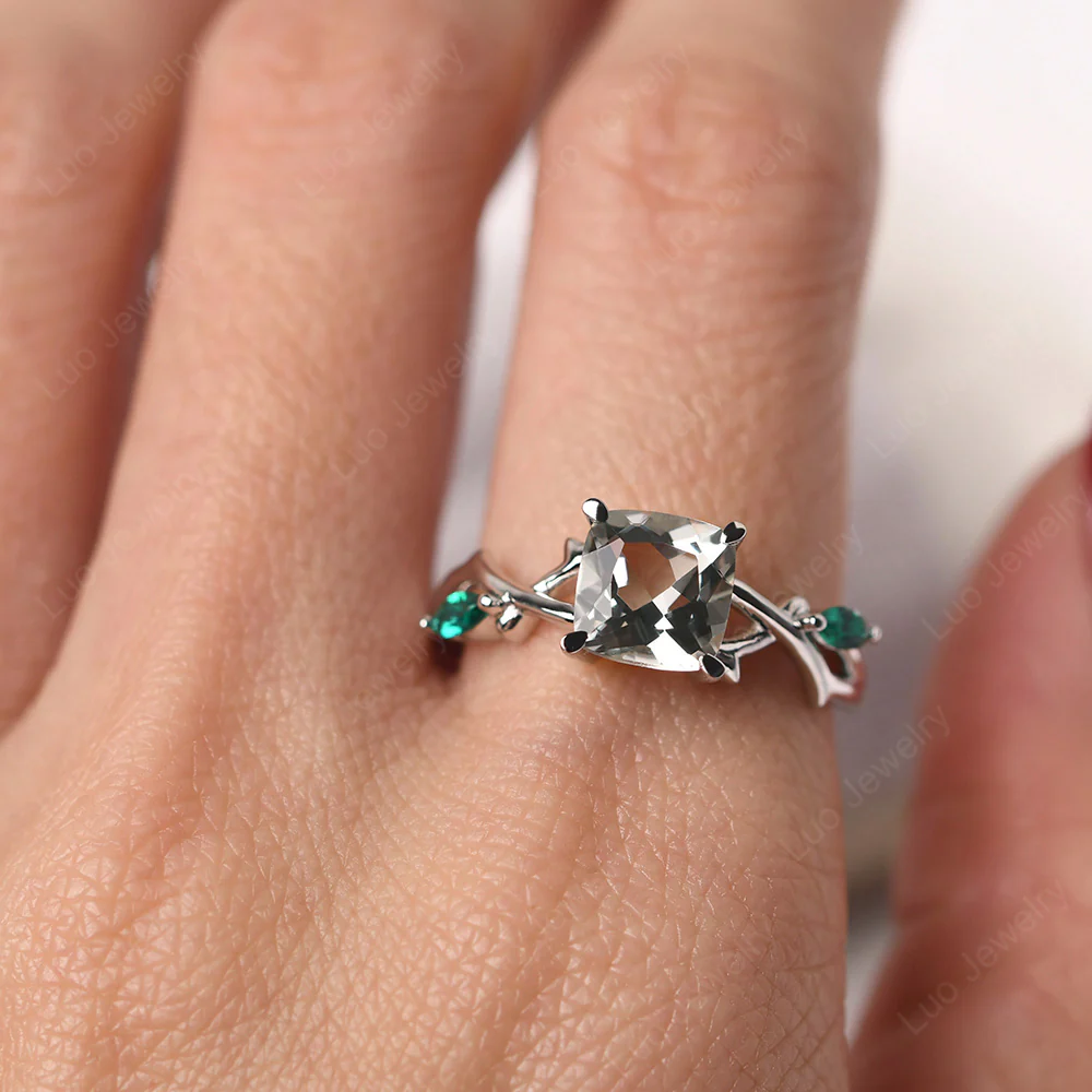 Willow Cushion Cut Green Amethyst Ring - Image 6
