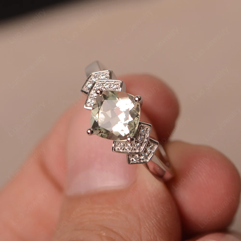 Cushion Cut Green Amethyst Ring Kite Set
