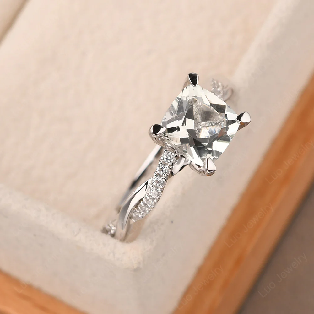 Cushion Green Amethyst Twist Engagement Ring - Image 2