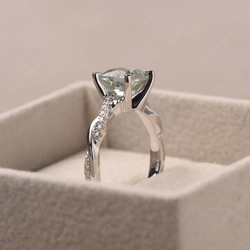 Cushion Green Amethyst Twist Engagement Ring - Image 4