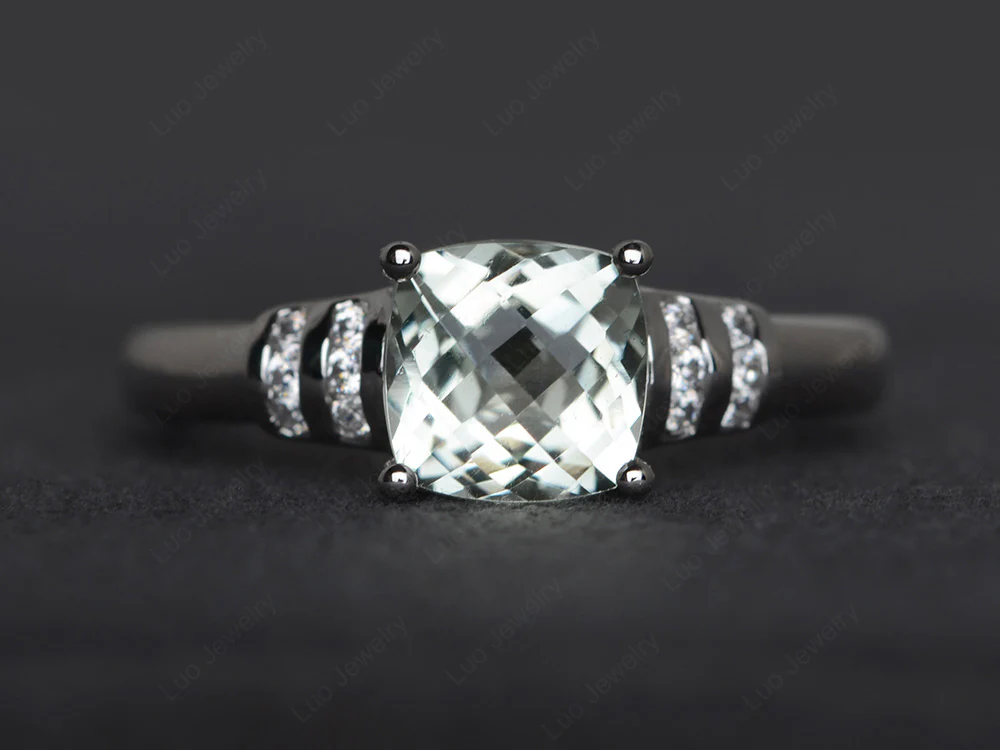 Simple Cushion Green Amethyst Ring