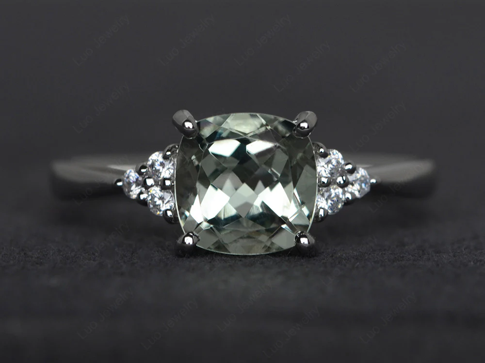 Cushion Cut Green Amethyst Ring