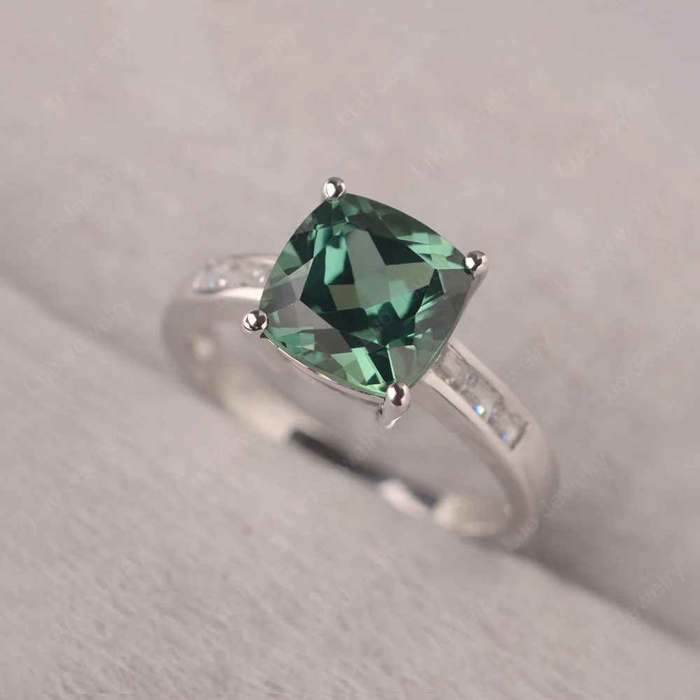 Cushion Green Sapphire Channel Engagement Ring - Image 2