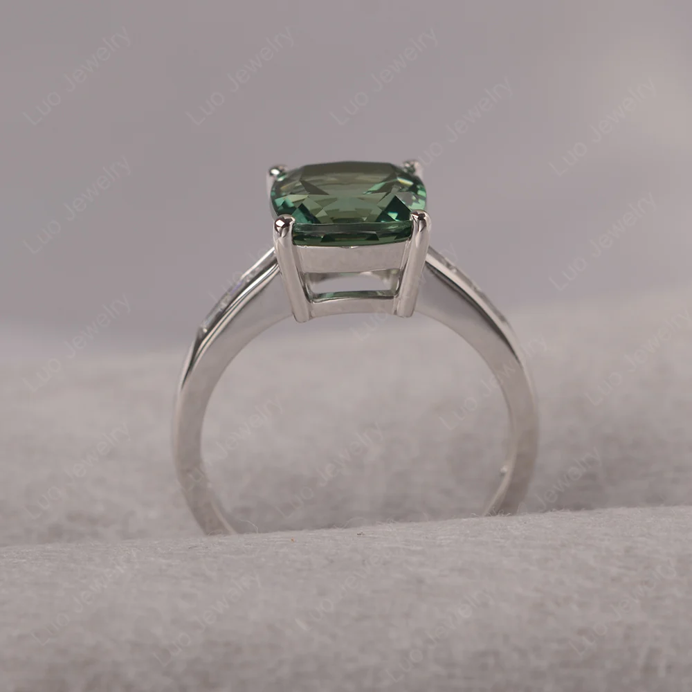 Cushion Green Sapphire Channel Engagement Ring - Image 4