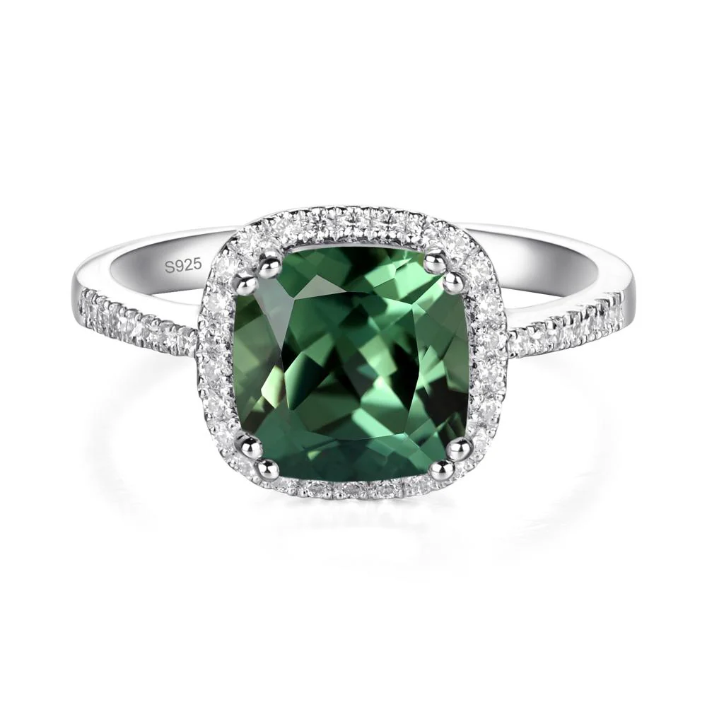 Cushion Cut Green Sapphire Halo Ring - Image 4