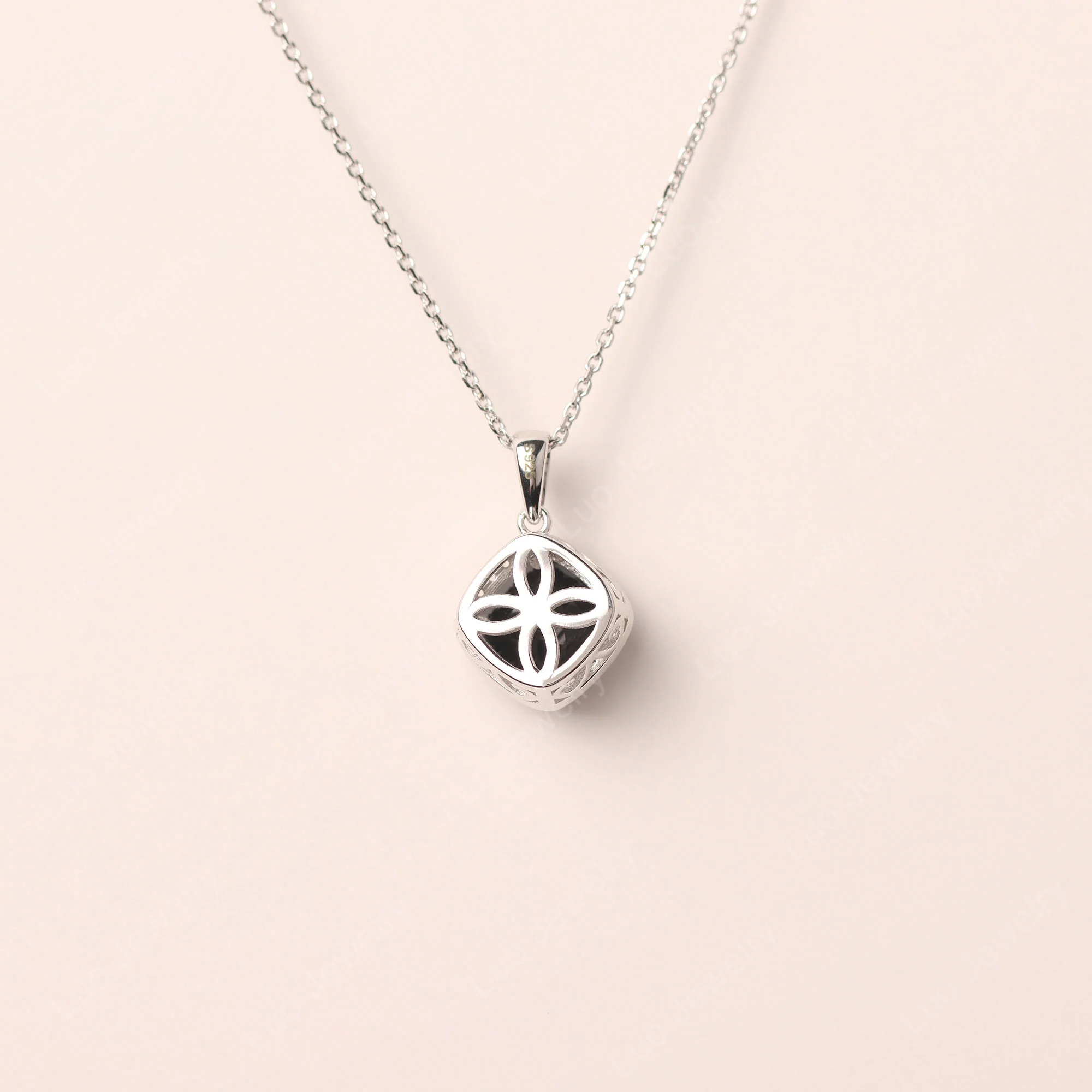 Cushion Halo Kite Set Black Spinel Necklace - Image 3