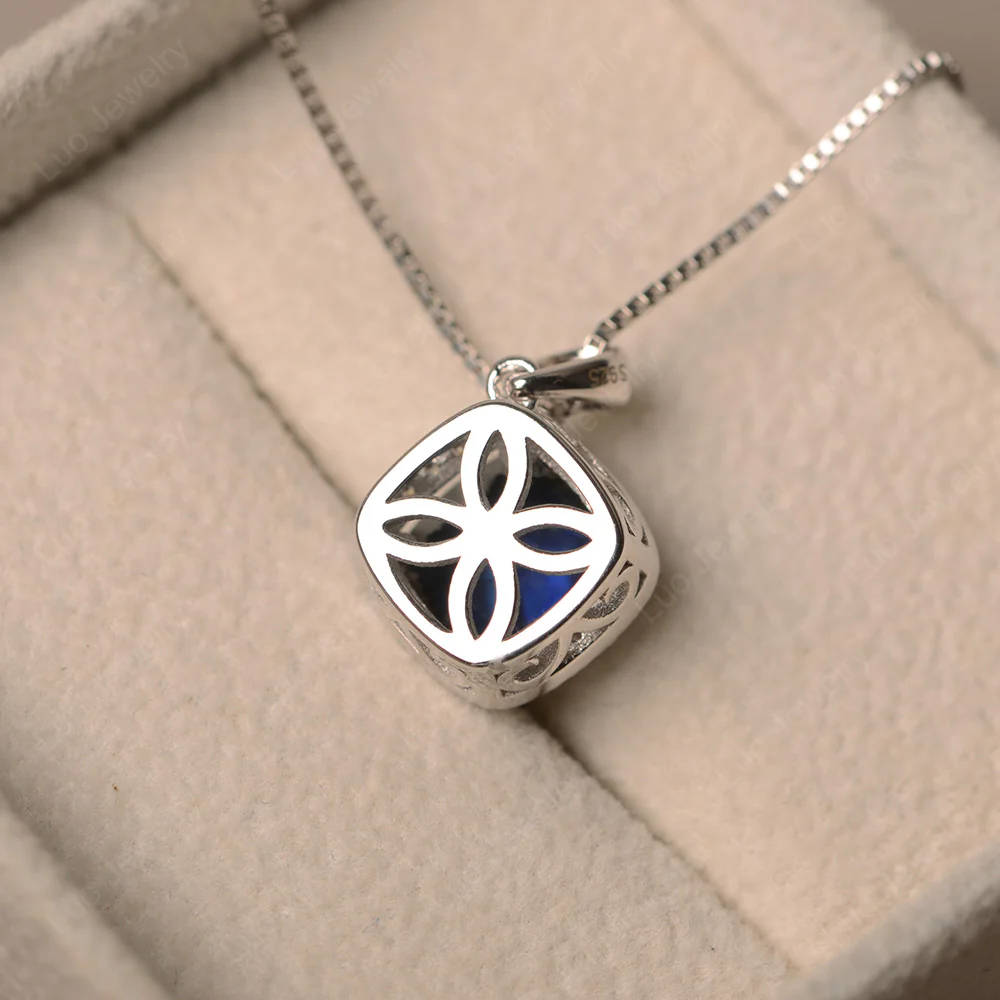 Cushion Halo Kite Set Sapphire Necklace - Image 3