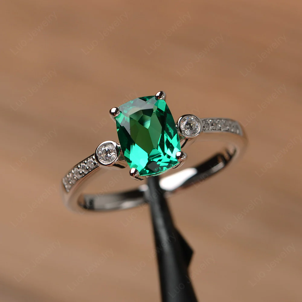 Cushion Cut Emerald Pave Ring