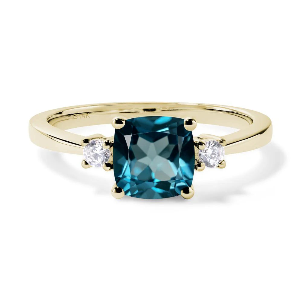 Cushion Cut London Blue Topaz Trilogy Ring