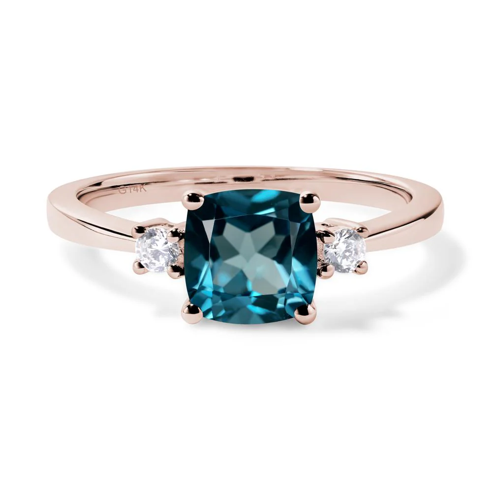 Cushion Cut London Blue Topaz Trilogy Ring - Image 5