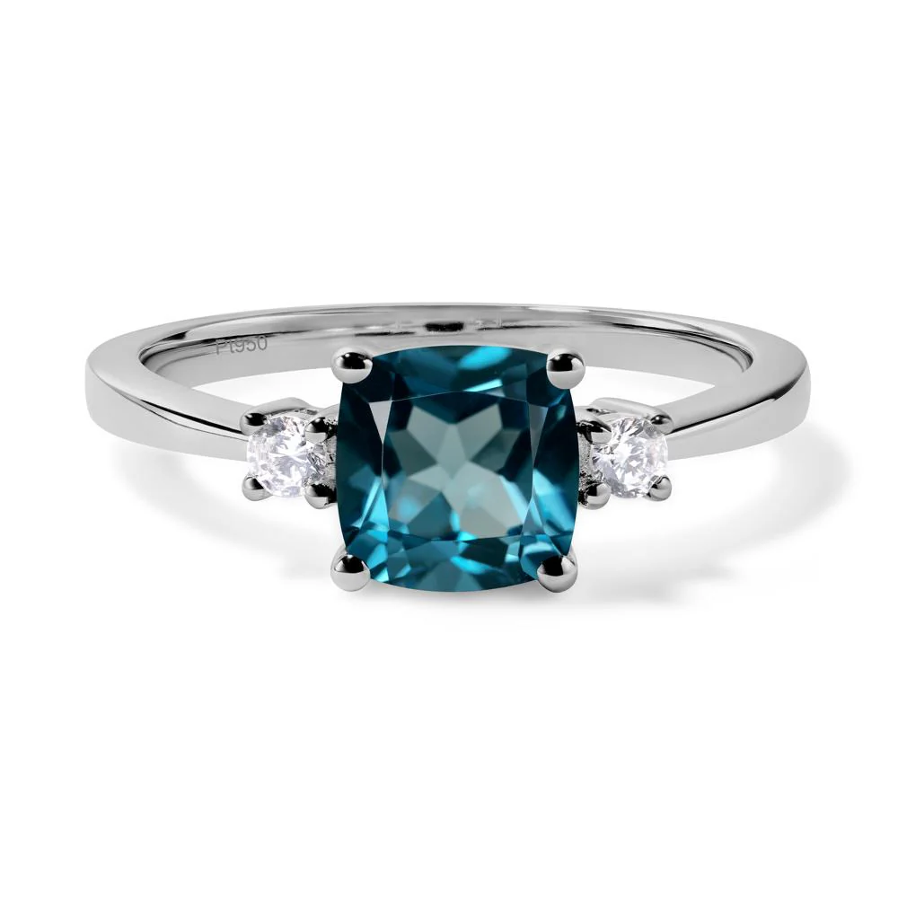 Cushion Cut London Blue Topaz Trilogy Ring - Image 6