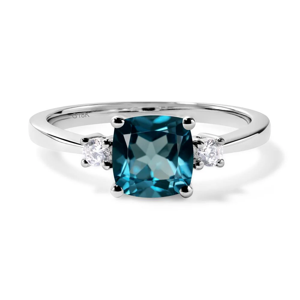 Cushion Cut London Blue Topaz Trilogy Ring - Image 7