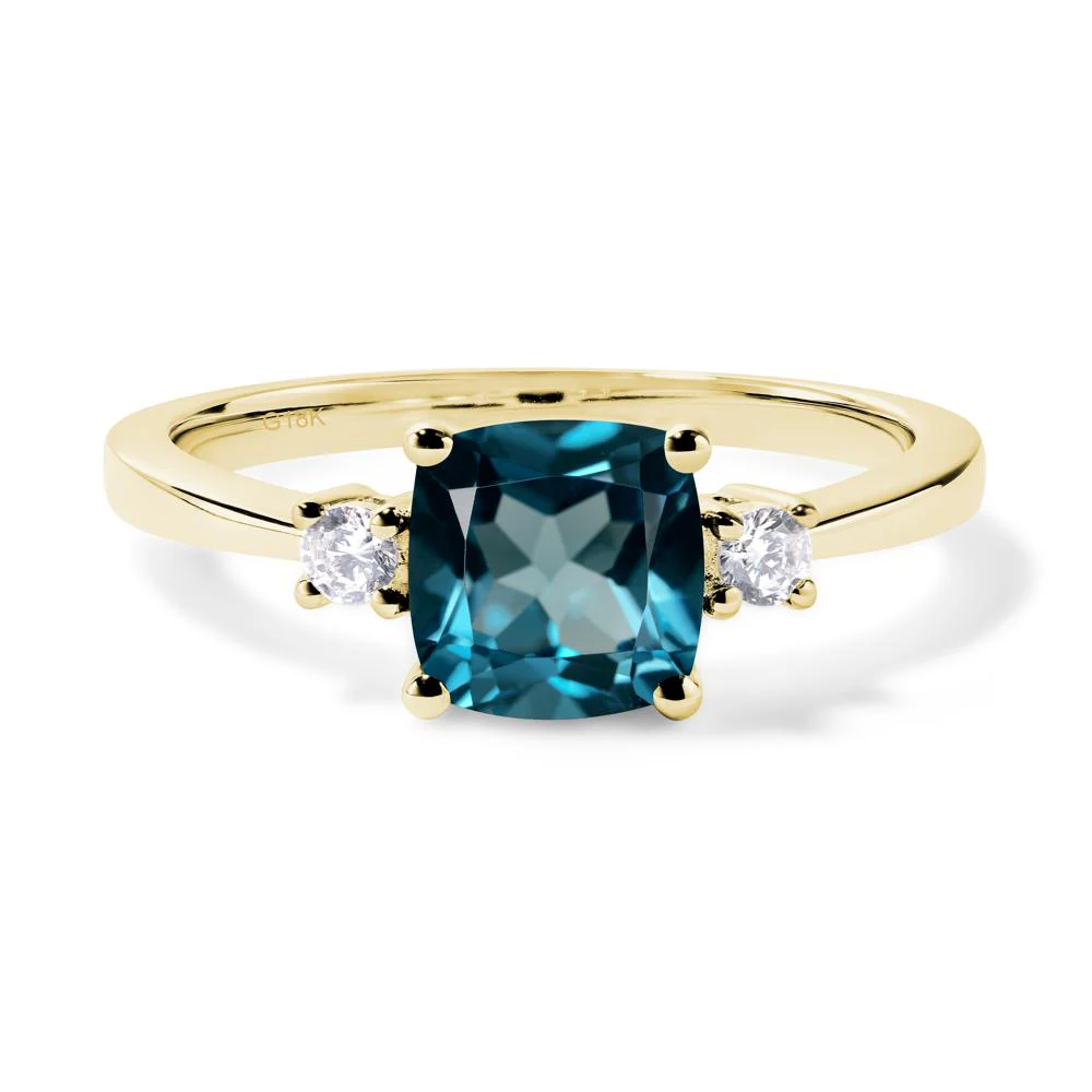Cushion Cut London Blue Topaz Trilogy Ring - Image 8