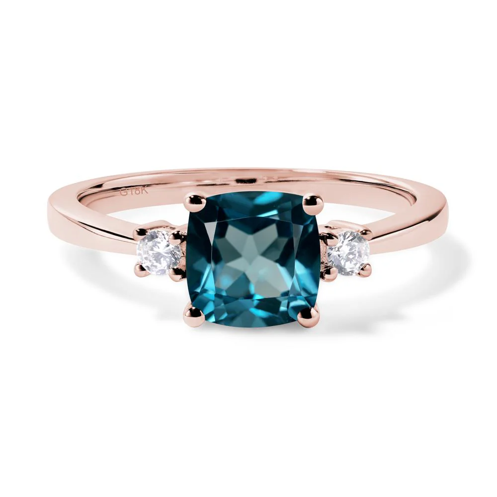Cushion Cut London Blue Topaz Trilogy Ring - Image 9