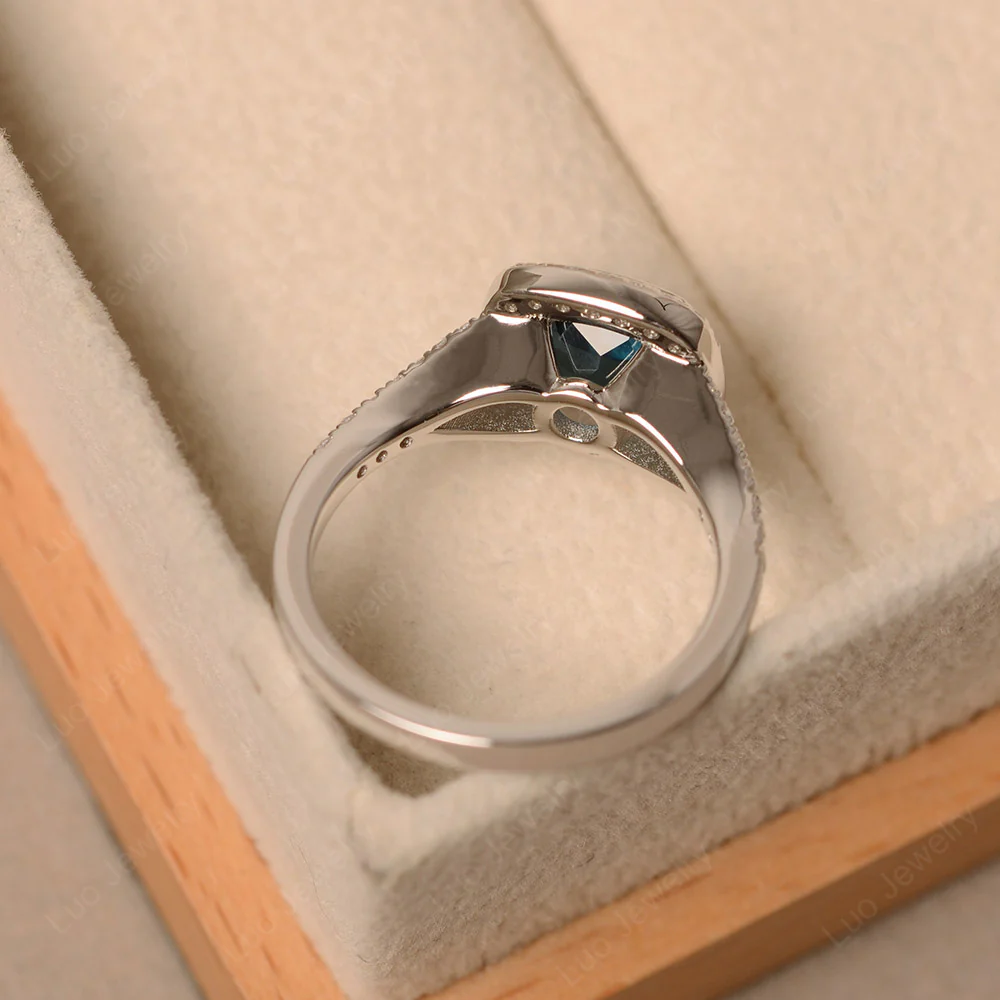 London Blue Topaz Cushion Halo Engagement Ring - Image 4