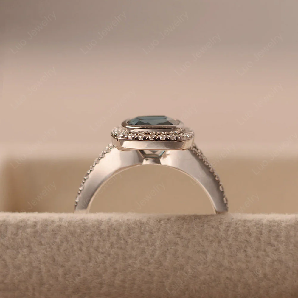 London Blue Topaz Cushion Halo Engagement Ring - Image 5