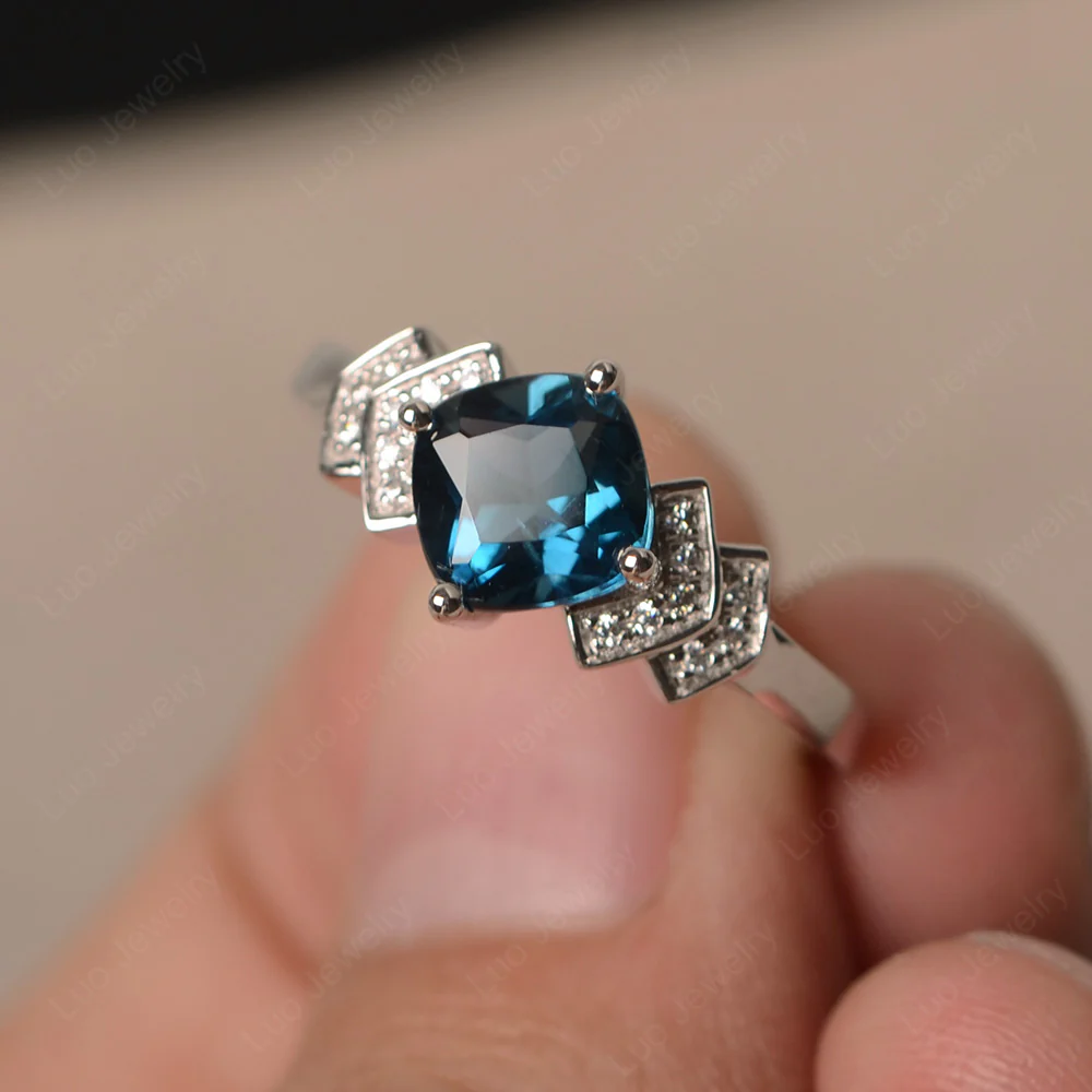 Cushion Cut London Blue Topaz Ring Kite Set