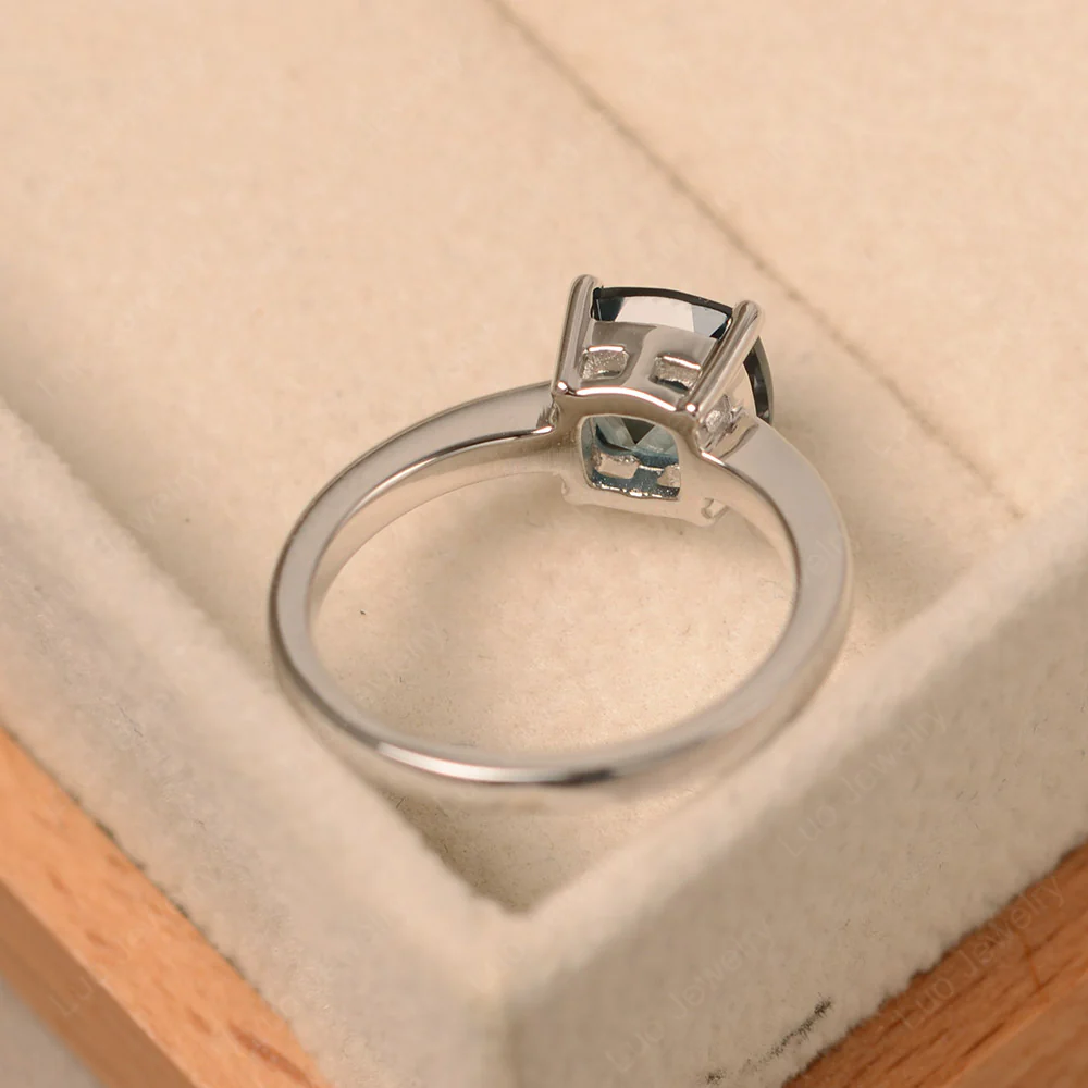 Cushion Cut Simple London Blue Topaz Solitaire Ring - Image 4