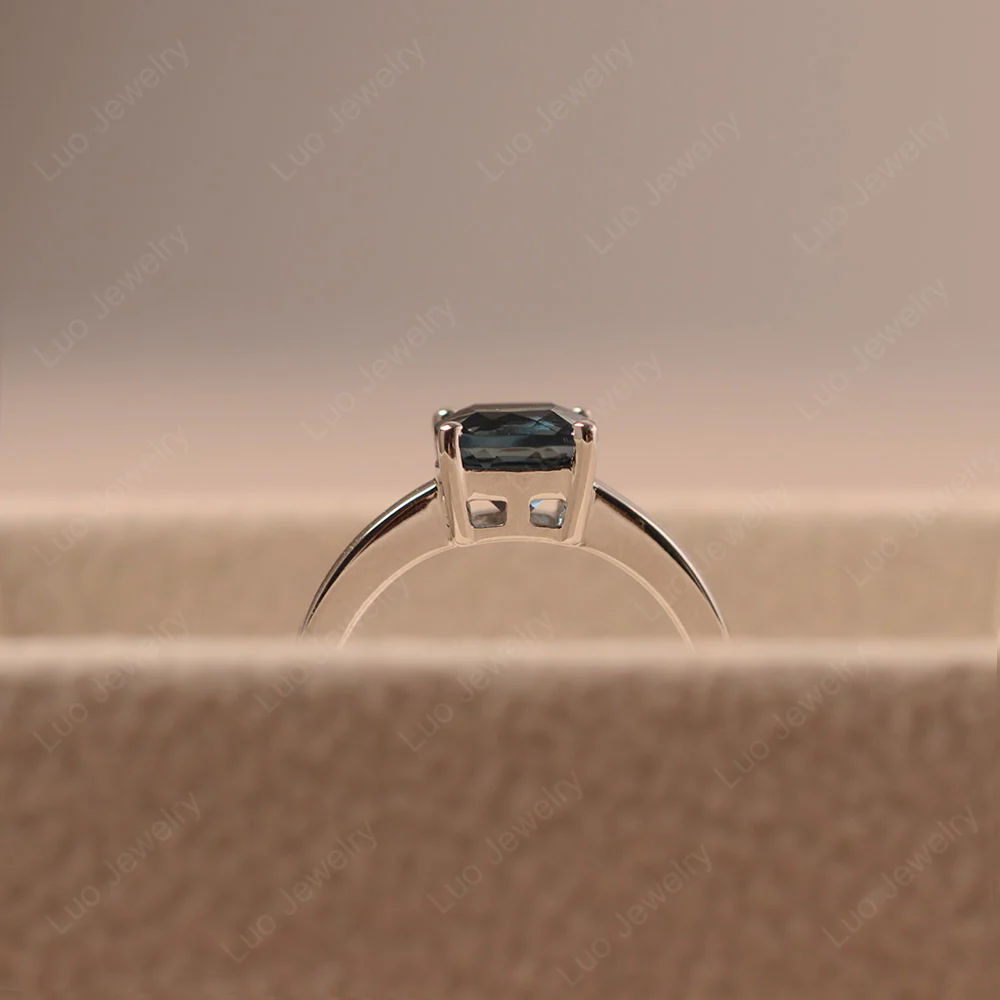 Cushion Cut Simple London Blue Topaz Solitaire Ring - Image 5